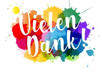 Vielen Dank! Text mit bunten Farbtupfen im Hintergrund